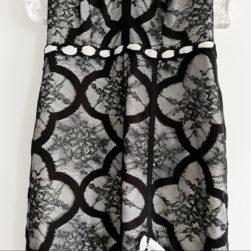 Alexis Emily Black and White Lace Ruffle Cap Sleeve Midi Dress with Side Slit XS - Picture 9 of 16